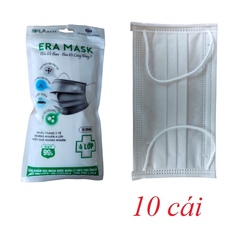 Eramask 15562 túi 10 cái màu trắng khẩu trang 4 lớp hoạt tính kháng khuẩn dùng cho y tế - đi đường sinh hoạt hàng ngày