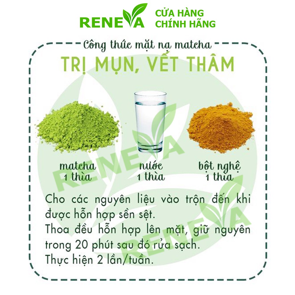 Bột Trà Xanh Nguyên Chất [Gói 100gr] Đắp Mặt Nạ Ngăn Ngừa Mụn, Dưỡng Da Trắng Mịn, Ngăn Ngừa Nếp Nhăn BTX01 RENEVA