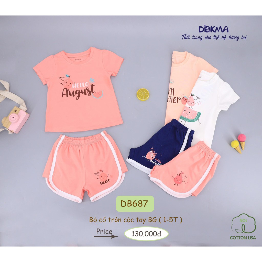 (1-5Y) Bộ cộc cổ tròn vải cotton cho bé - DOKMA