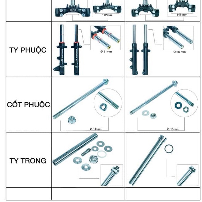 PHUỘC TRƯỚC EX150 / EX155 / EX135 LCM  TY 26 LY GẮN NHƯ ZIN