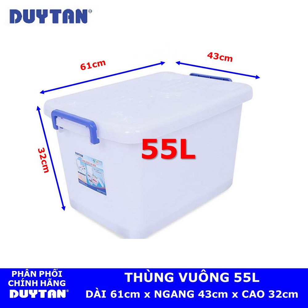 Thùng Vuông Duy Tân 55L ( 61 x 43 x 32 cm ) No.748.Nắp đậy kín chắc giúp ngăn ngừa bụi bẩn,Thích hợp đựng nhiều vật dung