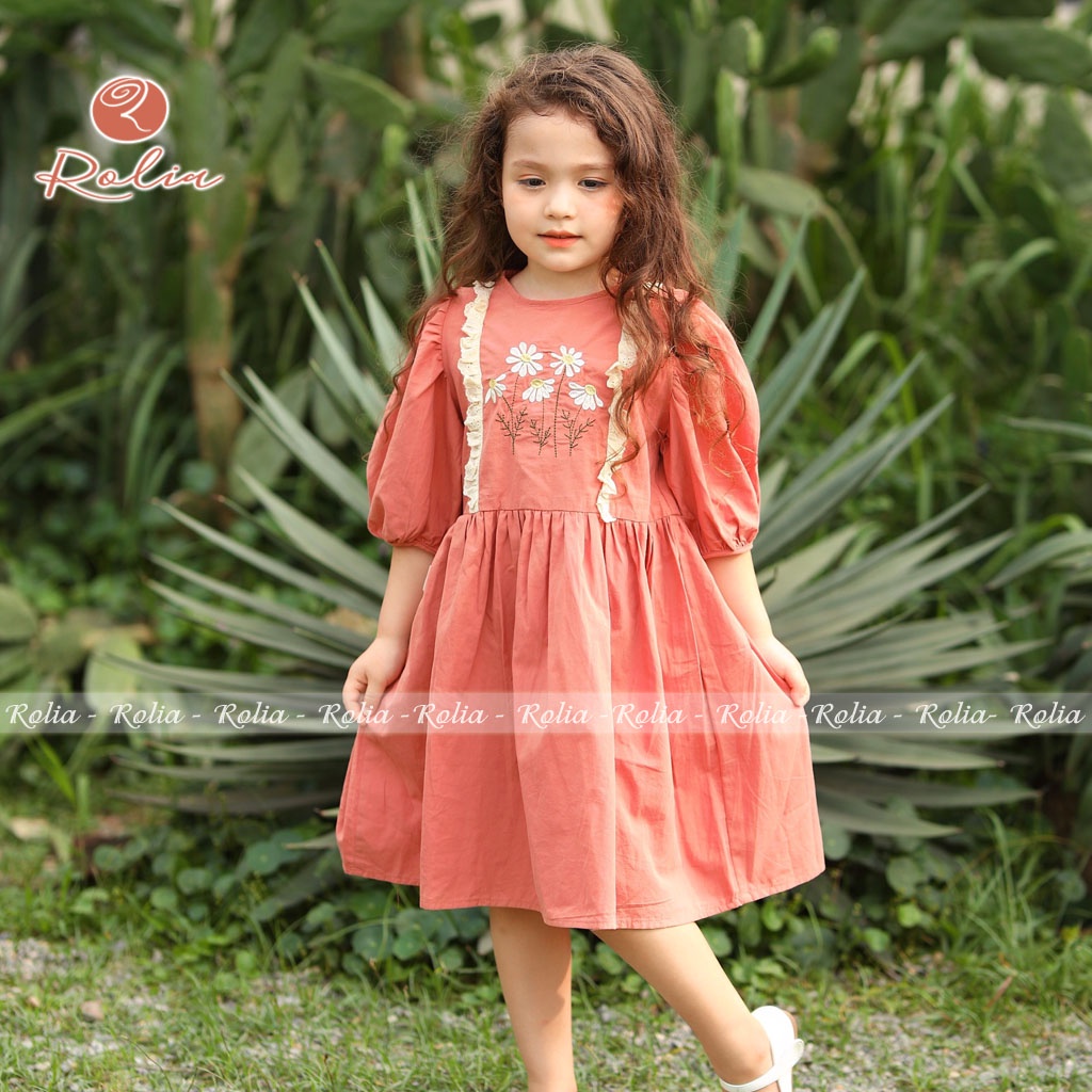 Váy bé gái thêu hoa ROLIA Clara Mi chất thô Hàn cao cấp, mềm nhẹ mát, lên dáng xinh đáng yêu VT106