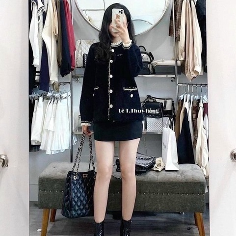 Áo khoác len lông cừu nữ cardigan hàng cao cấp viền thừng sang chảnh phong cách thời trang hàn quốc | BigBuy360 - bigbuy360.vn