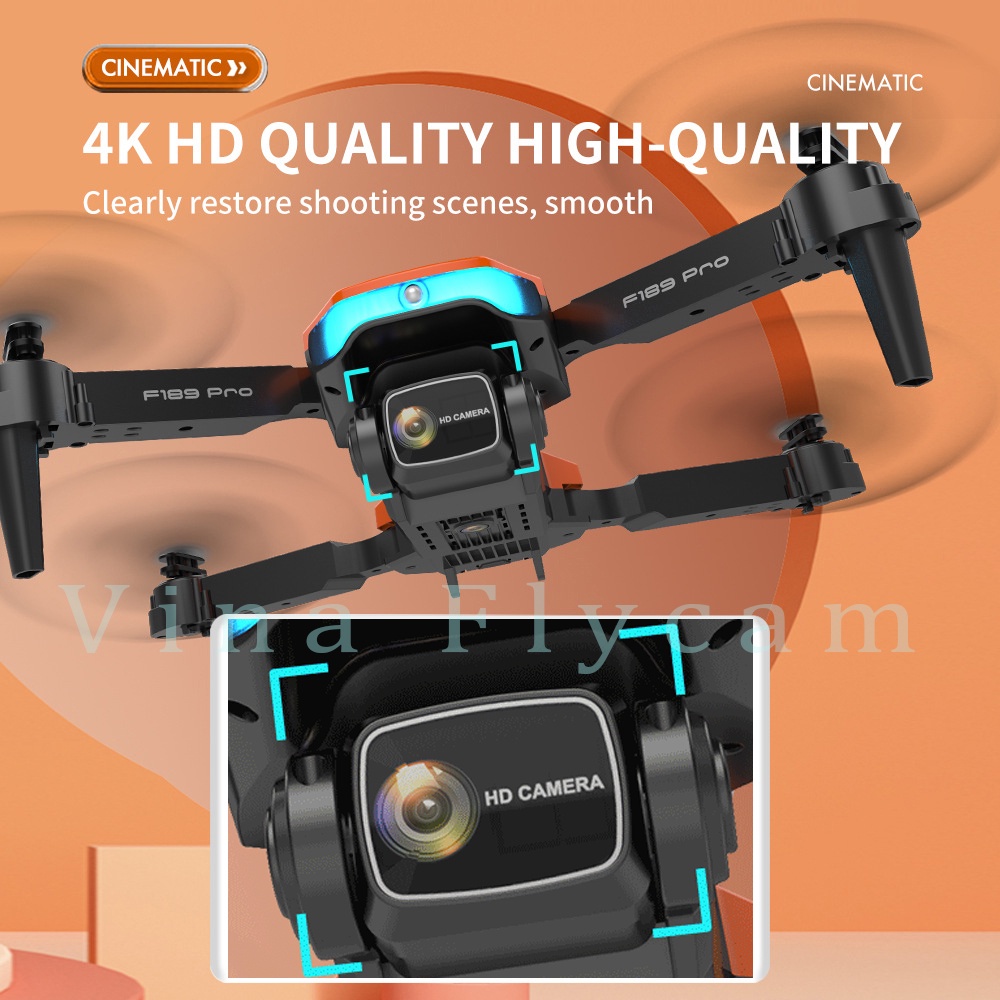 Flycam F189 Pro,  Cảm biến vật cản - Camera 4K,Kết nối wifi,Truyền hình ảnh qua điện thoại + Tặng túi