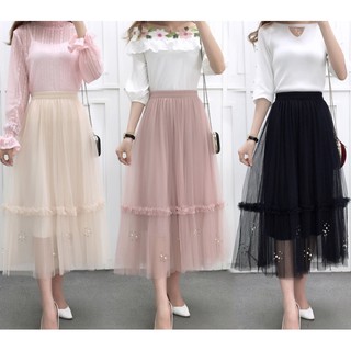 [Order]  Ảnh thật cuối - Chân váy voan lưới dài đính chân trâu cực đẹp cho bạn nữ.