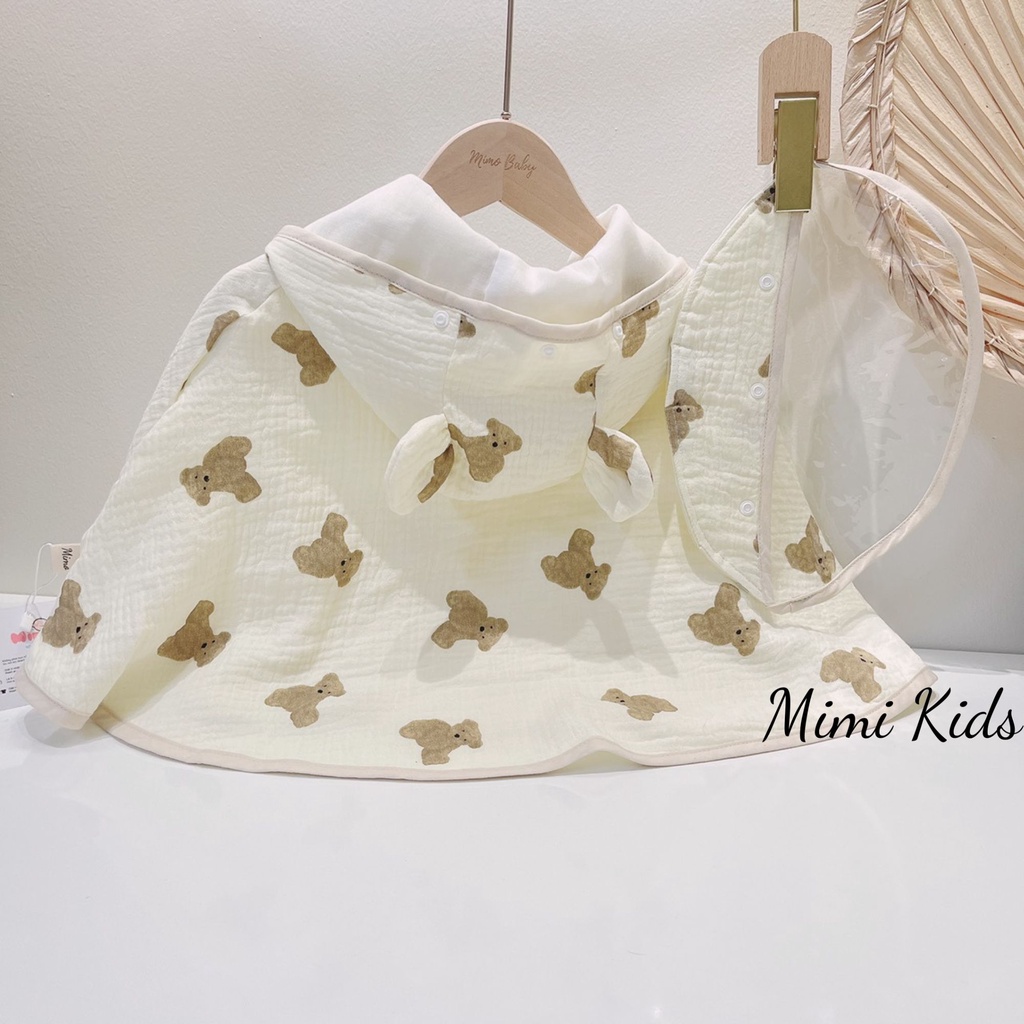 Áo chống nắng cao cấp kèm mũ chắn giọt bắn vải xô muslin mềm mại đáng yêu cho bé  Mimi Kids QA31