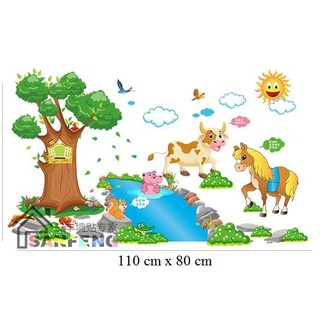 Decal dán tường Vườn thú tắm mát