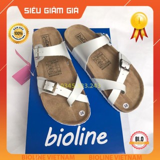 [DA BÒ THẬT] W06 Dép sandal xỏ ngón Unisex Trắng tinh khôi (Đế trấu) Bioline Store