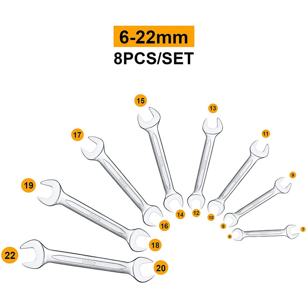 Bộ 8 cờ lê 2 miệng ( 6-22 ) Ingco HKSPA2088