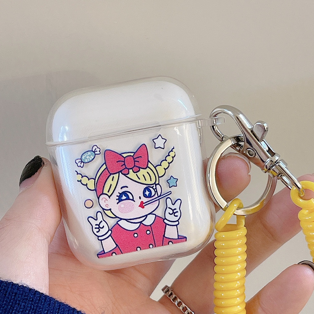 Vỏ Bảo Vệ Hộp Sạc Tai Nghe airpods 1 2 Pro 3rd Generation Pro 1/2 Trong Suốt Chống Sốc Họa Tiết Hoạt Hình Kèm Dây Đeo Kiểu Nhật Hàn