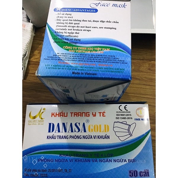 Khẩu trang y tế DANASA 4 lớp kháng khuẩn hộp 50 cái.