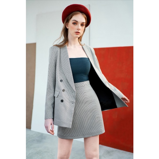 Áo khoác blazer suông cổ sam 6 khuy Houndstooth đen trắng 1BL1035  ADORE DRESS