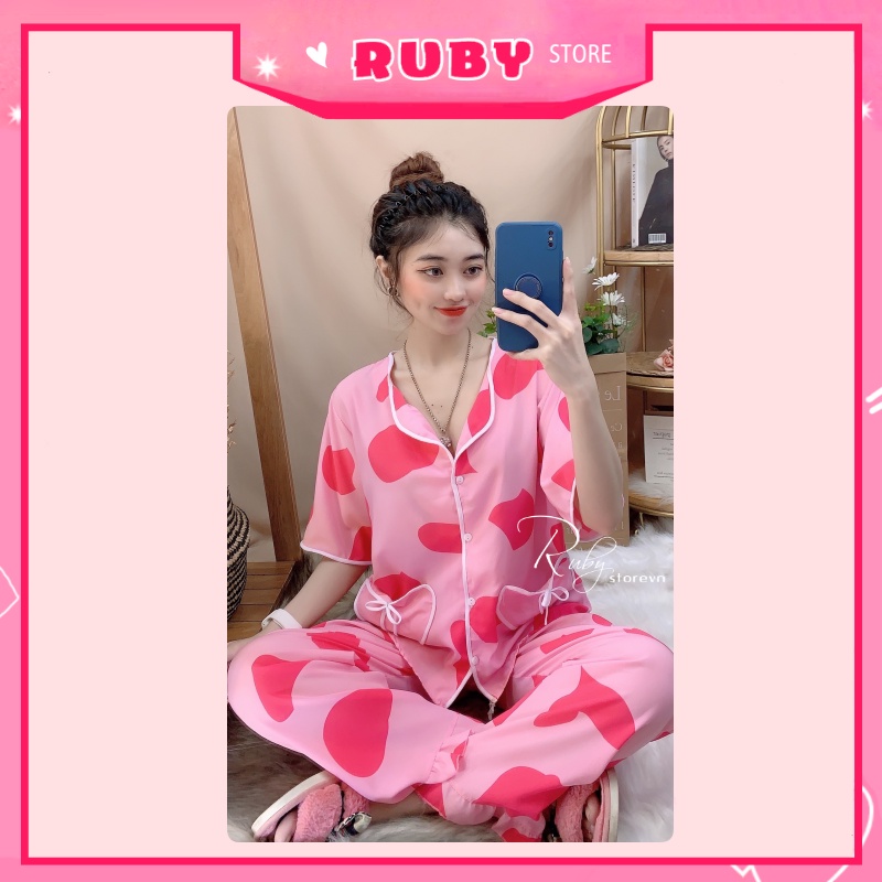 Set bộ tiểu thư họa tiết Bò Sữa dễ thương, túi trái tim phối nơ cực xinh Free Size Dưới 55KG ❤ Rubystorevn