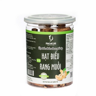 Hạt điều vỏ lụa rang muối Pagacas hộp 300g, kích thước nhỏ gọn sử dụng nắp đậy 2 lớp giúp tăng thời gian bảo quản
