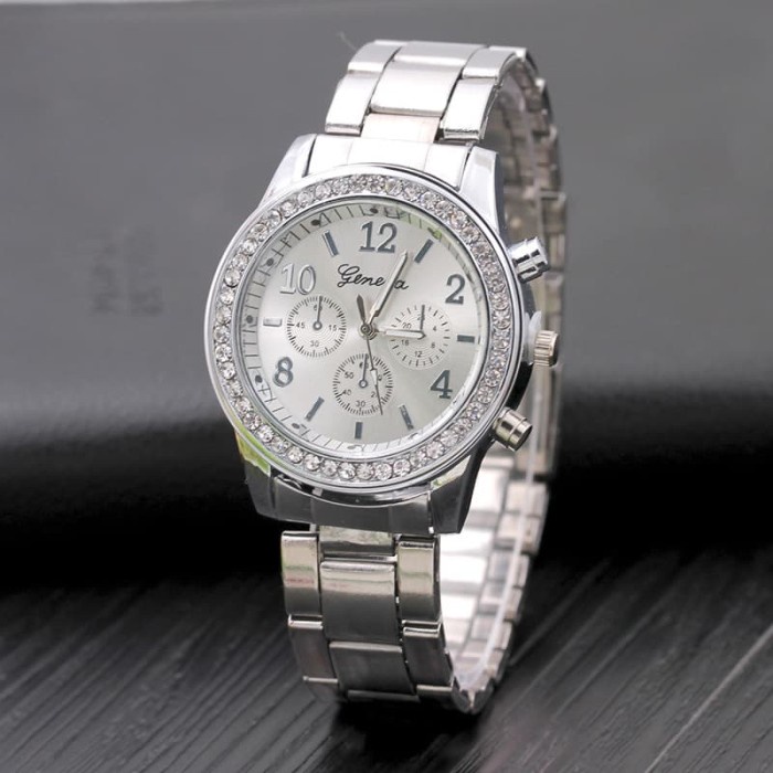 Đồng Hồ Đeo Tay Geneva 264 Mặt Đính Đá Sang Trọng Màu Bạc Phong Cách Hàn Quốc Chất Lượng Cao Thời Trang Cho Nữ