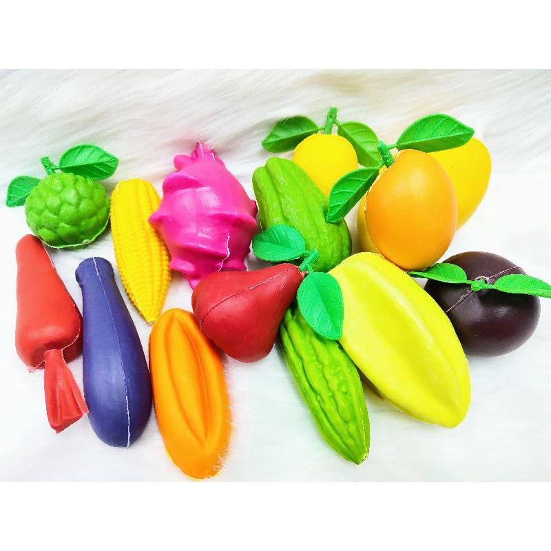 Bộ Đồ Chơi Rau Củ Quả 14 món Cỡ Lớn Bằng Nhựa An Toàn, Nhiều Màu Sắc Cho Bé-R65