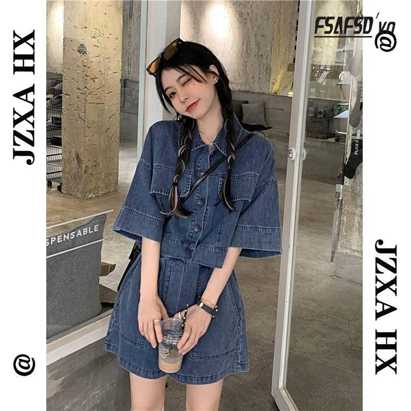 Set Áo Thun Và Quần Short Denim Thời Trang Hè Năng Động Cho Nữ