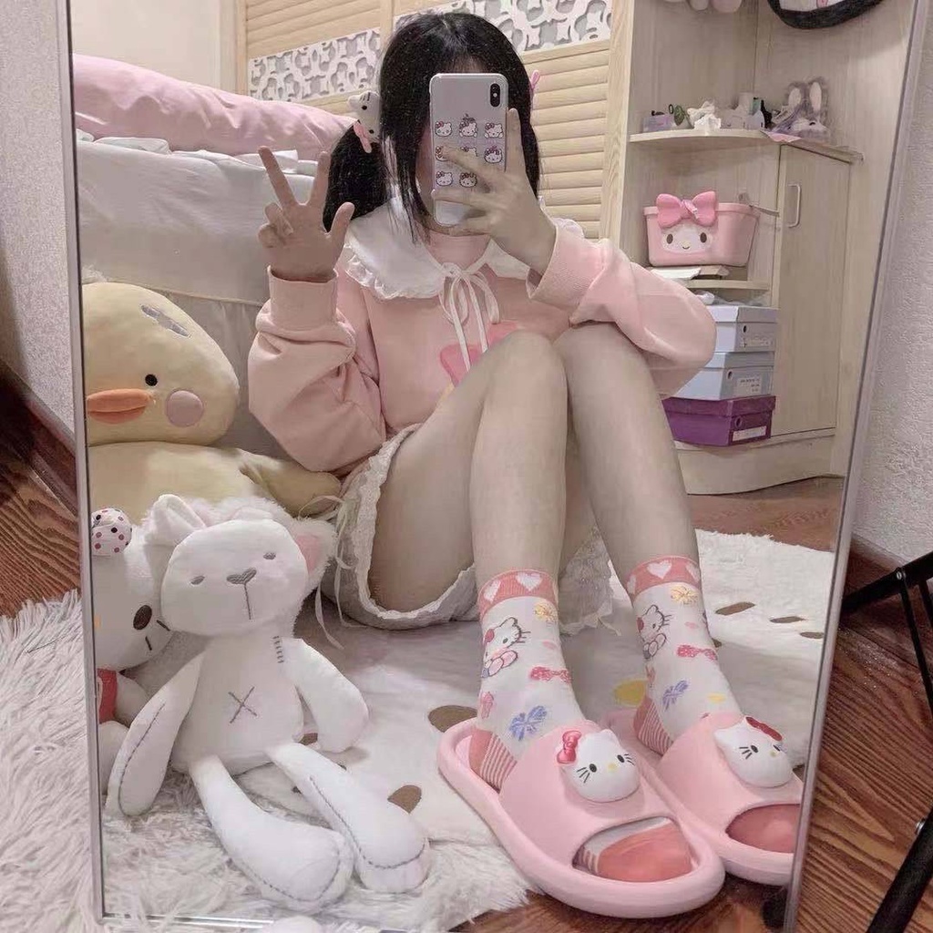 Vớ ống vừa họa tiết Hello Kitty dễ thương chất lượng cao cho nữ sinh