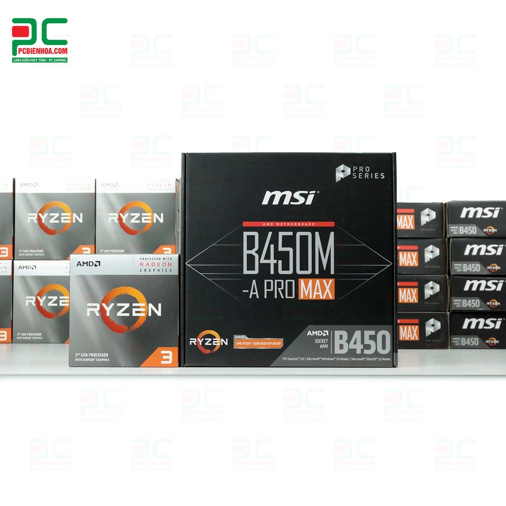 Siêu phẩm combo AMD B450M + 3000G +3200G  chính hãng 36T