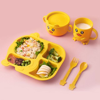 Bộ khay ăn dặm lúa mạch gà vàng dễ thương cho bé