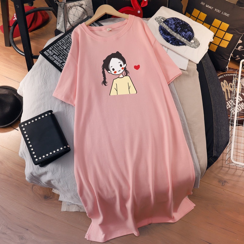 Váy Suông Đầm Suông In Hình Cô Gái Yêu Đời From Rộng Dáng Dài Tới 75kg Hot Trending TTDS0323