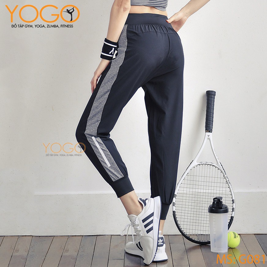 Quần Tập Gym Yoga Jogger Đen Phối Sọc Chất Thun Co Giãn YOGO G081