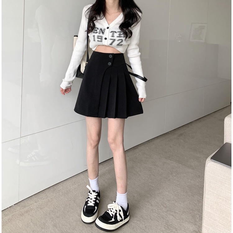 Chân váy chữ A SUXI lưng cao xếp ly phong cách Hàn Quốc thời trang mùa thu cho nữ