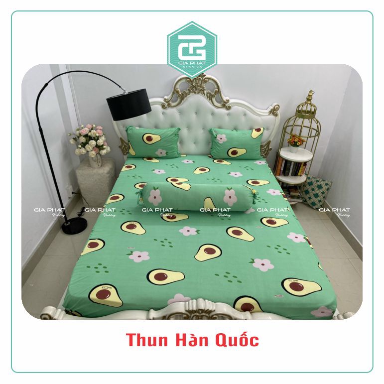 Bộ Ga Gối Thun Lạnh Hàn Quốc { 4 Món } họa tiết Quả Bơ ( 1 ga bọc + 2 vỏ gối nằm + 1 vỏ gối ôm )