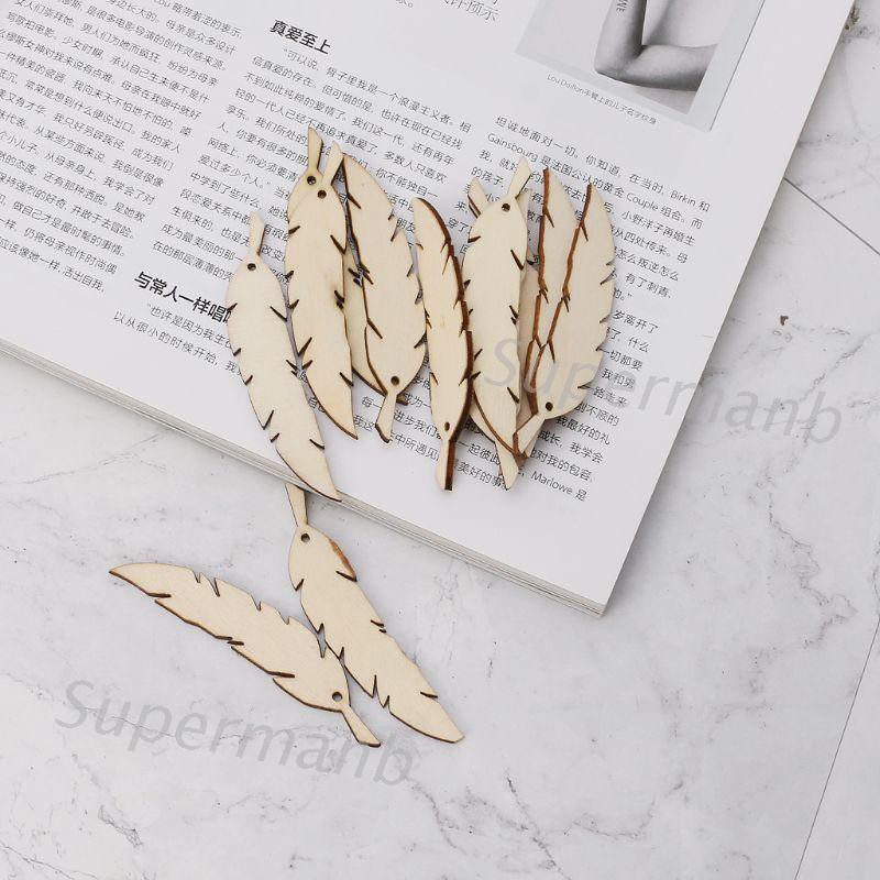 SUP 25pcs Laser Cut Wood Feather Embellishment Wooden Shape Craft Wedding Decor