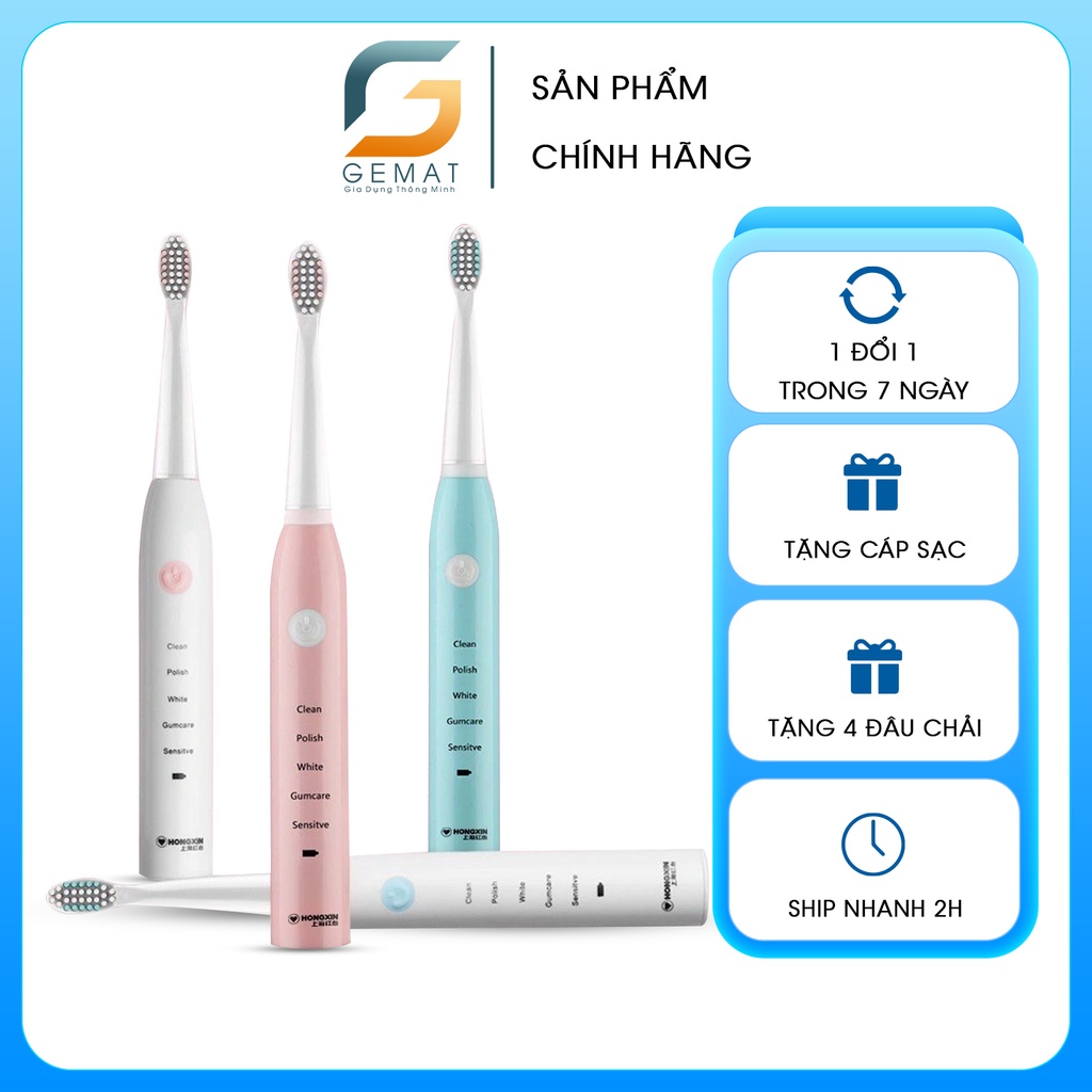 Bàn chải điện đánh răng tự động 5in1 cao cấp, bàn chải đánh răng chạy pin lông siêu mềm