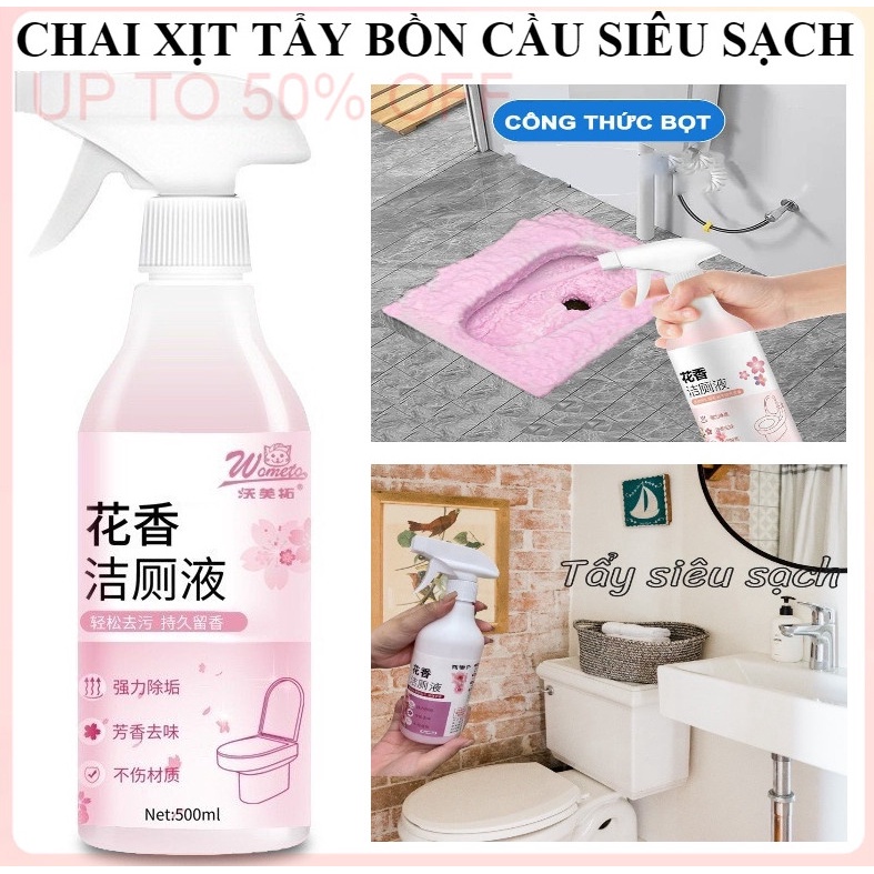 Bình Xịt tẩy rửa nhà vệ sinh hương hoa anh đào dạng bọt nội địa Khử Khuẩn, Không Độc Hại 500ml.