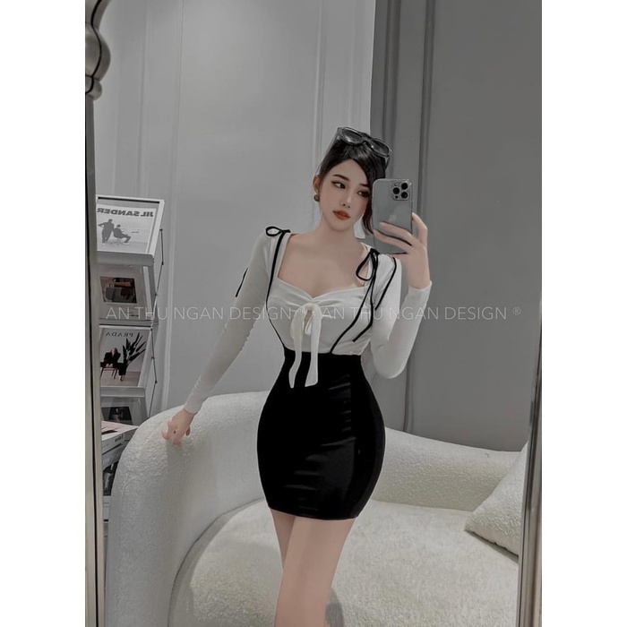 Set áo Tay Dài Kèm Yếm Thắt Nơ