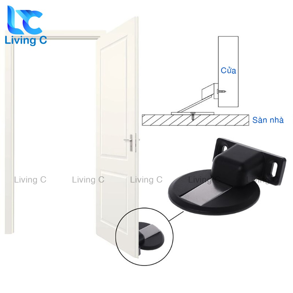 Chặn cửa thông minh INOX 304 Living C , bộ chặn cửa chống va đập kèm keo dán và ốc vặn có lực hút nam châm mạnh _CCI