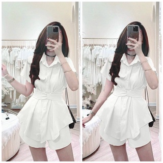 SET ÁO SƠ MI THẮT EO + SHORT BA MÀU [kèm ảnh thật ]