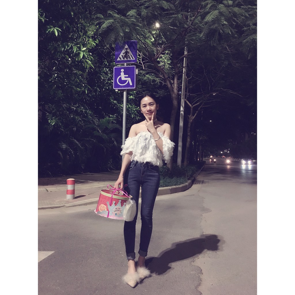 ​áo trễ vai ulzzang, áo trễ vai, sơ mi trễ vai, áo lông vũ