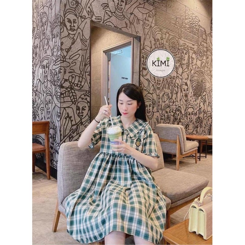 Đầm Babydoll Caro Thêu Dứa Gài Nút | BigBuy360 - bigbuy360.vn