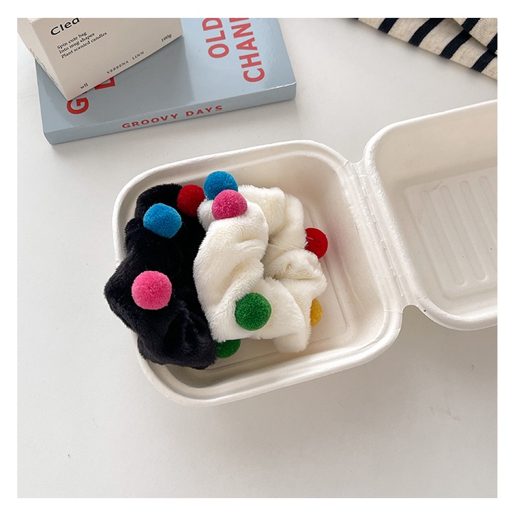 Dây buộc tóc đính bóng xù màu sắc ngọt ngào thời trang Hàn Quốc cho nữ