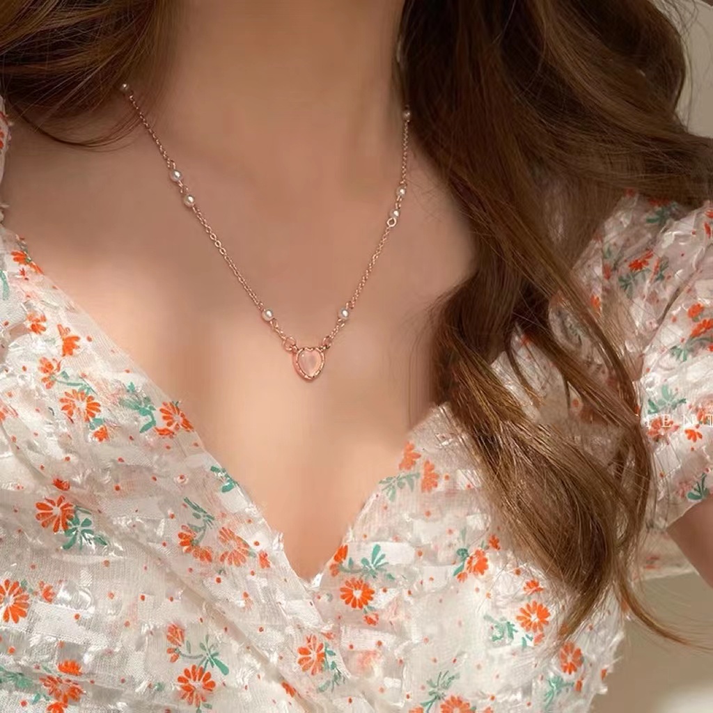 Dây Chuyền Mặt Trái Tim Đính Đá Opal Phong Cách Thời Trang Sang Trọng Dành Cho Nữ