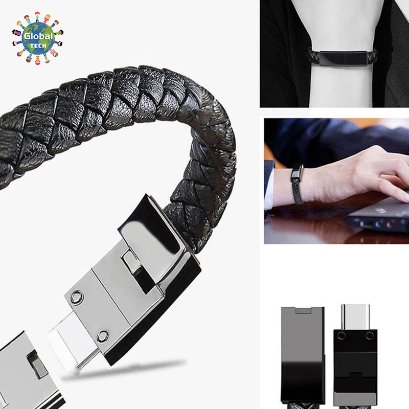 [GB.TECH] Leather Micro USB / Type-C / Lightning Bracelet Data Sync Cord Charging Cable for IOS Android
