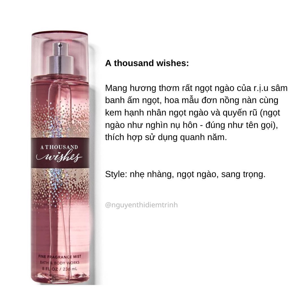 Xịt thơm toàn thân A THOUSAND WISHES body mist Bath And Body Works 236ML