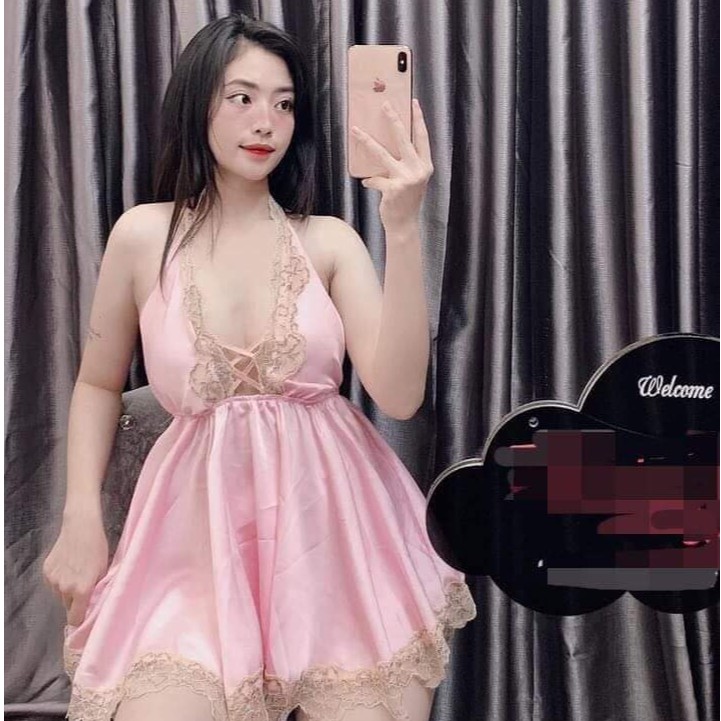 Đầm ngủ sexy ❣️FREE SHIP❣️ Đầm ngủ sexy yếm kèm quần vải vatin <65kg | BigBuy360 - bigbuy360.vn