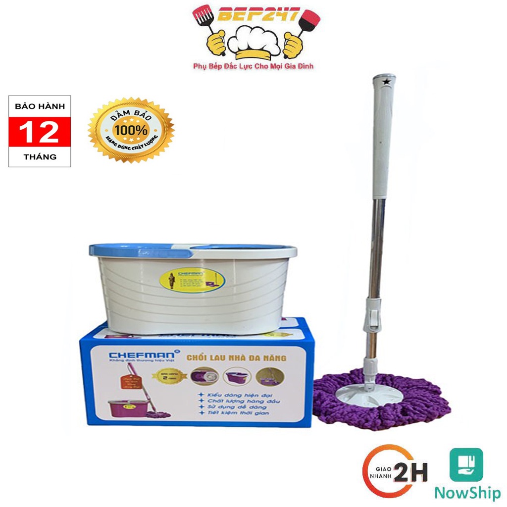 Bộ Chổi Lau Nhà Chefman, Thân Cây Inox Chắc Chắn Không Gỉ Sét Bảo Hành 12 Tháng