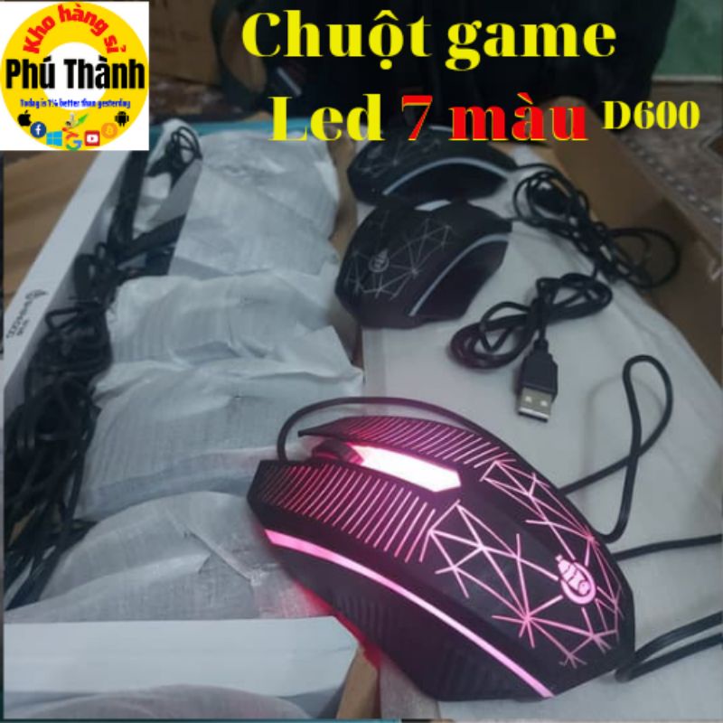 Chuột gaming LED 7 màu D600 đèn nhấp nháy Cấp Cao, Đẹp Chính hãng - BH 5 năm