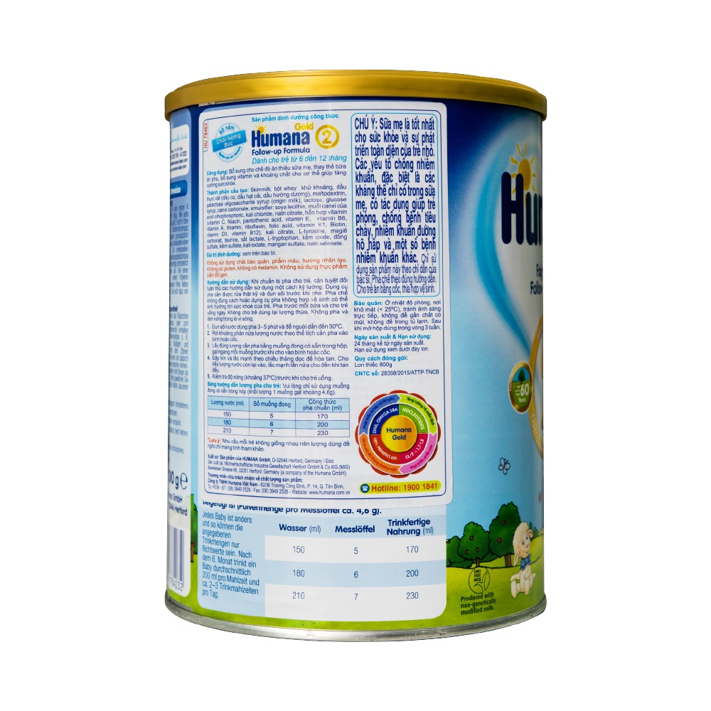 Sữa Humana Gold Số 2 800g Cho Trẻ Từ 6 - 12 Tháng Tuổi