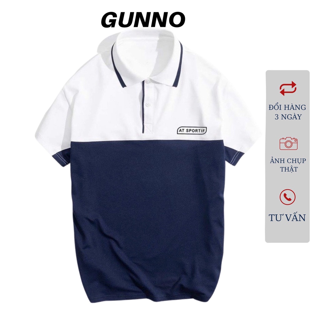 Áo polo nam GUNNO vải cvc dày dặn thấm hút nhanh bền màu không nhăn co giãn tốt nhiều màu phối ngang