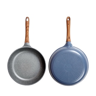 Chảo vân đá cán gỗ đáy từ Ecoramic 28cm
