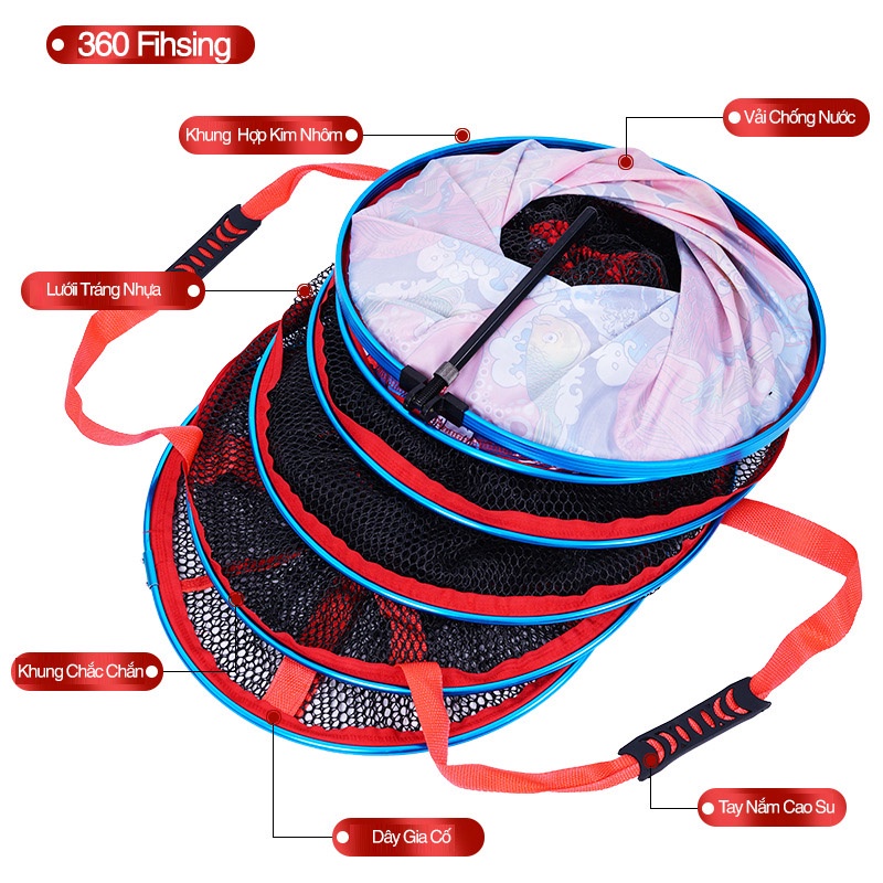 Rọng Đựng Cá Khung Kim Loại Hoả Long Đủ Kích Cỡ Túi Đựng Cá Phụ Kiện Câu Đài Cao Cấp