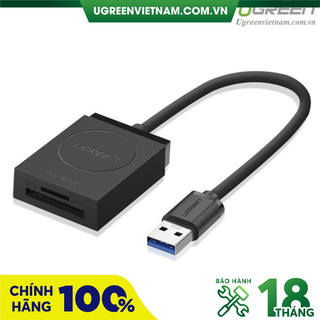 Đầu đọc thẻ USB 3.0 hỗ trợ SD/TF chính hãng Ugreen 20250 cao cấp