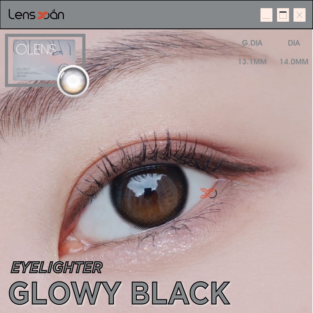 KÍNH ÁP TRÒNG EYELIGHTER GLOWY BLACK của OLENS: LENS ĐEN PHỦ BÓNG MIX 3 DẢI MÀU TỰ NHIÊN| LENS XOẮN