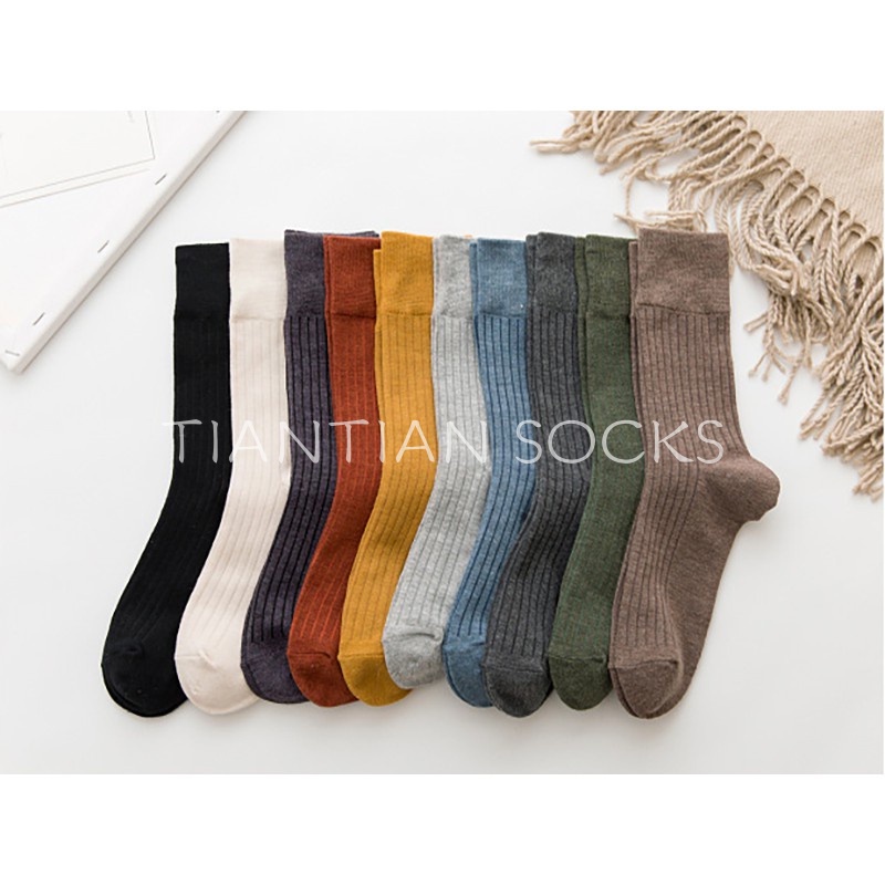 TIAN TIAN T041 Hàng cao cấp Vớ Cotton dệt kim sọc dọc màu trơn Nhật Bản cho nam và nữ